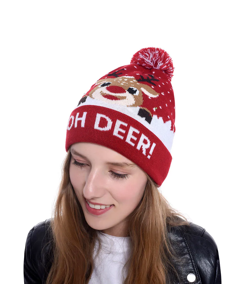New Style! LED Christmas Hat Beanie Light Up Illuminate Warm Hat 48 Patterns New Year Snowman Sweater Hat Christmas Decorations