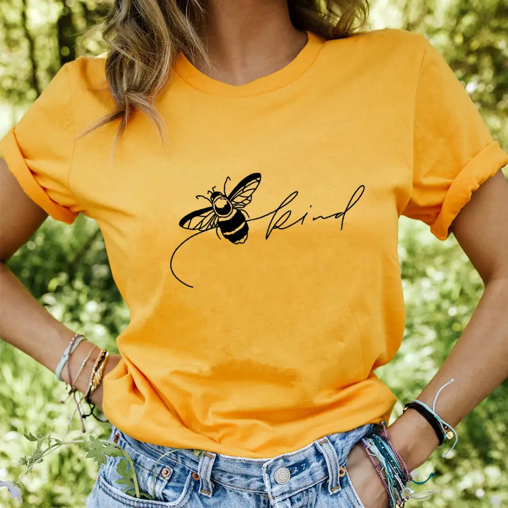 

Bee Kind Be Kind 100%Cotton Women Tshirt Bees Shirt Inspirational Tee Kindness Summer Casual O-Neck Pullovers Short Sleeve Top