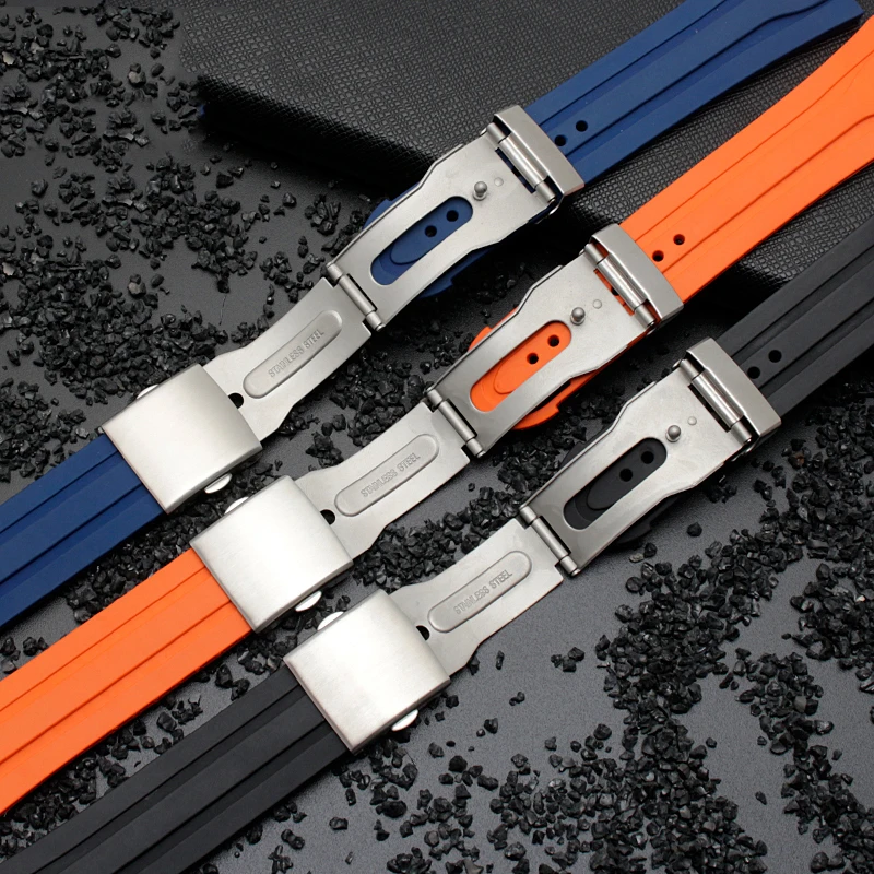 24*11mm Waterproof Watchband Rubber Silicone Strap for Oris Watch Diving Sport Watchstrap Black for AQUIS Bracelet Double Buckl