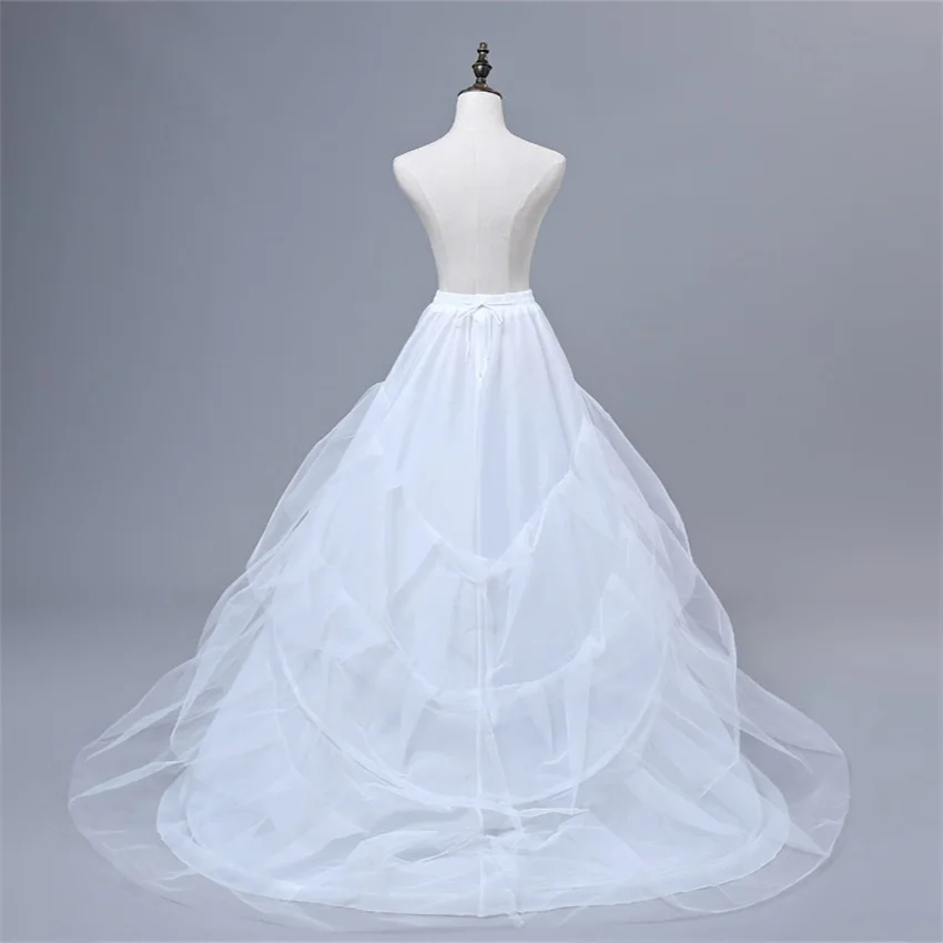 Free shipping High Quality White Petticoat Train Crinoline Underskirt 3-Layers 2 Hoops For Wedding Dresses Bridal Gowns