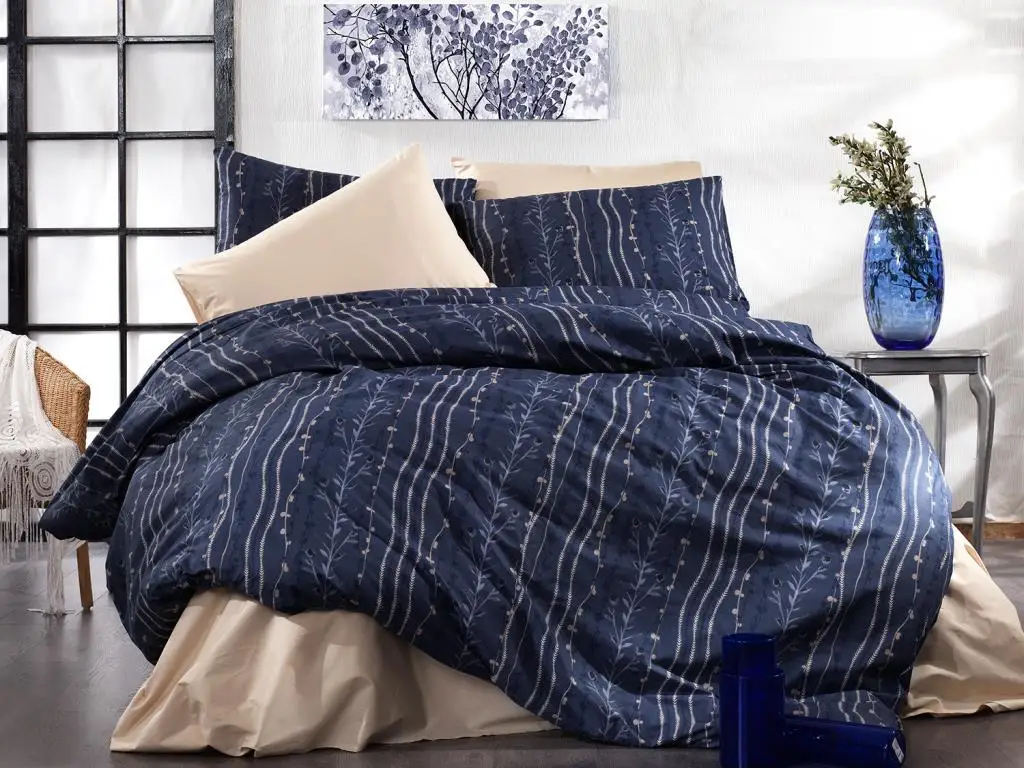 Land Of dowry Linda Gold Double Personality Duvet cover set Navy Blue