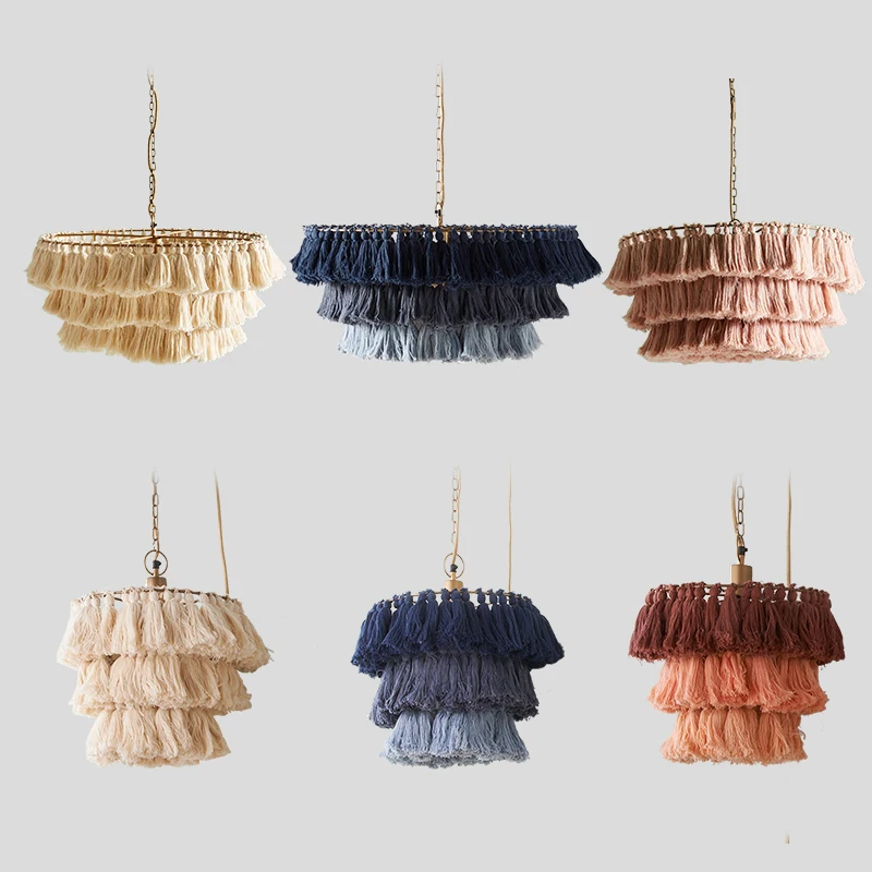 Fela Tassel Chandelier vintage bohemian chandelier model house room lamp designer creative personality woven suspension light