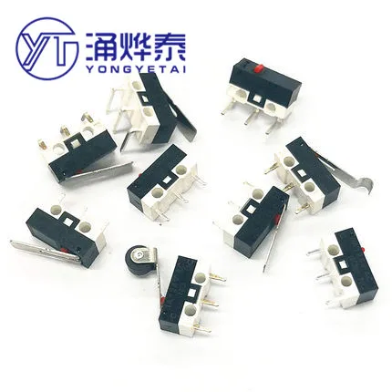 YYT 20Pcs/lot Mouse Micro tact switch 3pin Straight Curved handle Roller Left and right curved feet 1A125V small key switch