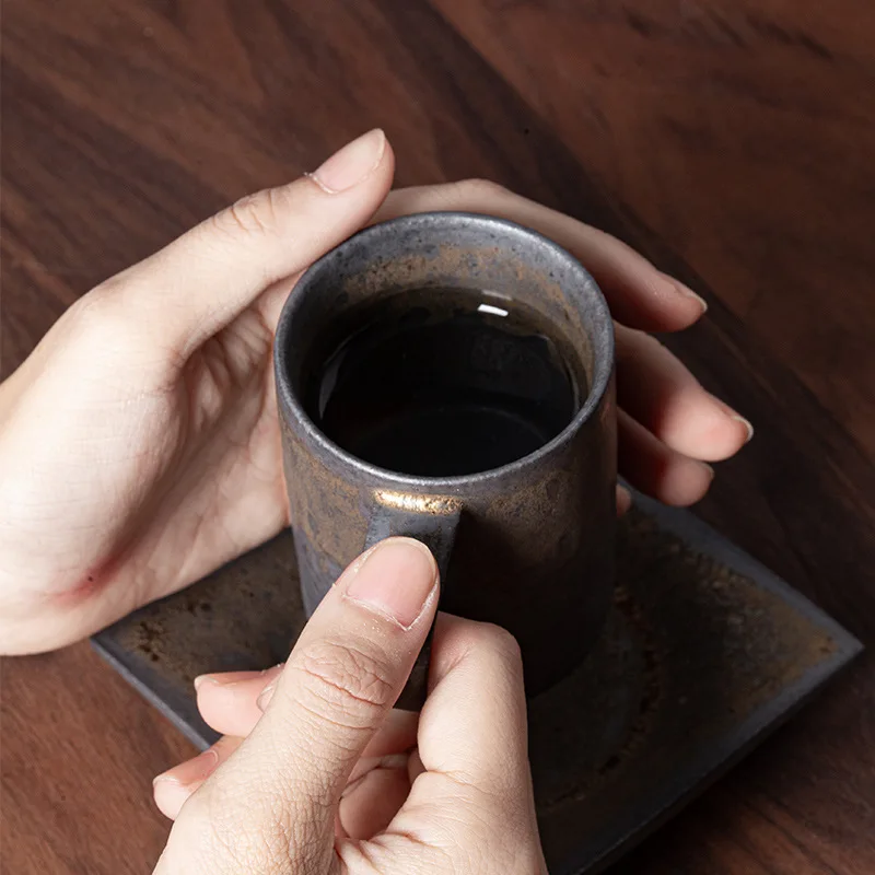 Japanese Vintage Coffee Mug Rough Pottery Tumbler Retro Ceramic Tea Mugs Rust Glaze Water Cup Home Office Drinkware