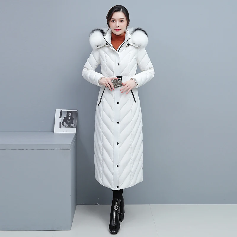 

High Grade Real Fox Fur Down Coat 2023 Winter Jacket Womens 90% White Duck Down Parka Coat X-Long Winter Warm Hooded Down Jacket