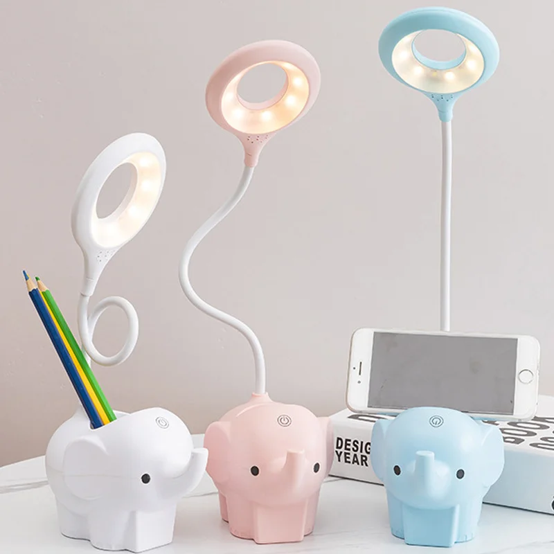 Cute Elephant LED Desk Lamp USB Rechargeable Study Reading Light Touch Control Dimming Table Night Lamp For Kids Bedside Office