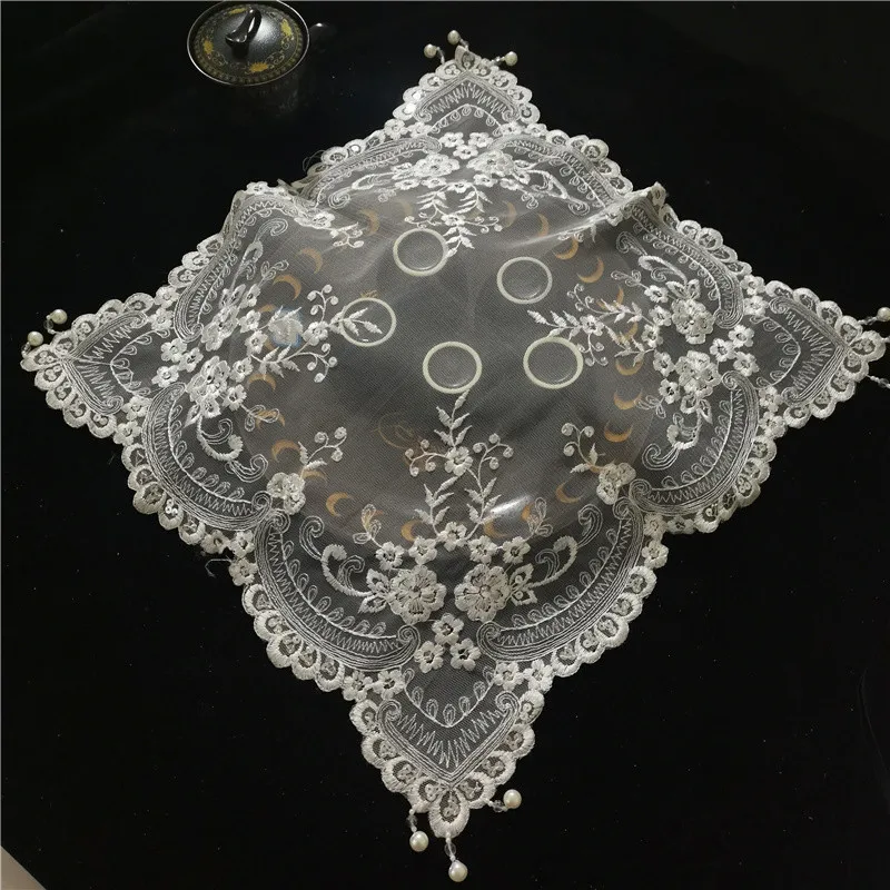 Best European Lace Embroidery Bead Pendant Square Placemat Coaster Balcony Bedroom Coffee Table Fruit Tray Mat Wedding Decor