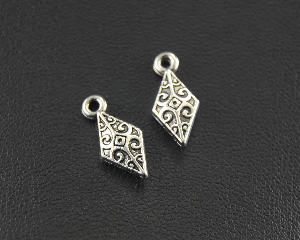 50pcs  Silver Color rhombus shape drop Charm Pendant DIY Necklace Bracelet Bangle Findings 5x14mm A1481