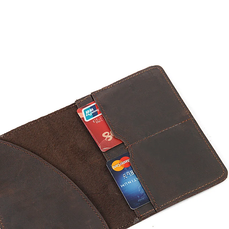 Crazy horse-Funda de pasaporte de cuero genuino para hombre, funda de lujo hecha a mano, vintage, de viaje