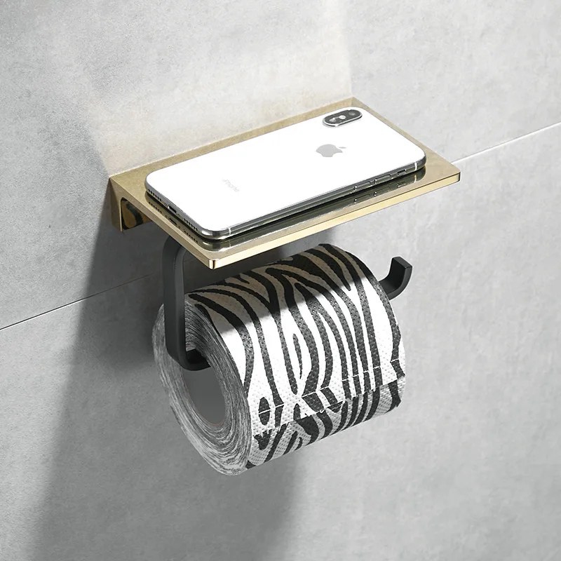 

Bathroom Paper Holder Phone Holder Wall Mount Tissuel holder Brused Gold Paper Holder With Shelf Towel Rack Tissue Boxes Brass