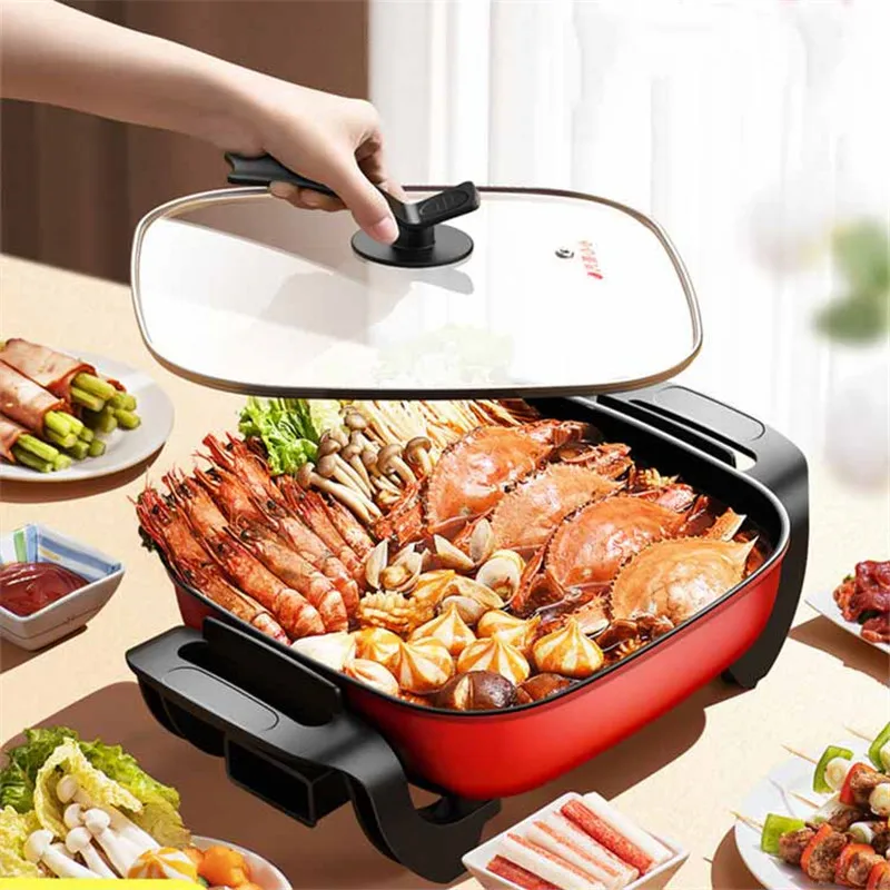 

Multifunctional Electric Frying Pan Electric Hot Pot Home Student Cooking Dormitory Barbecue All-in-one Pot Non-stick Tetragonal