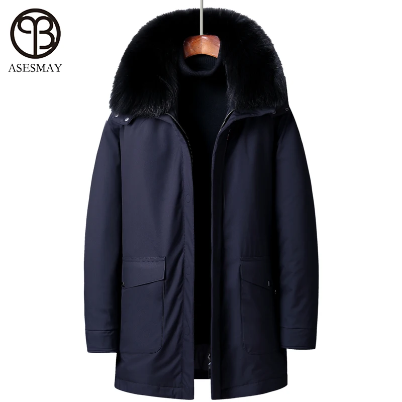 Winter Jacket Men 2021 New High-quality 90% White Duck Down Long Coat Hooded With Fox Fur Thick Liner Detachable Degree For -25