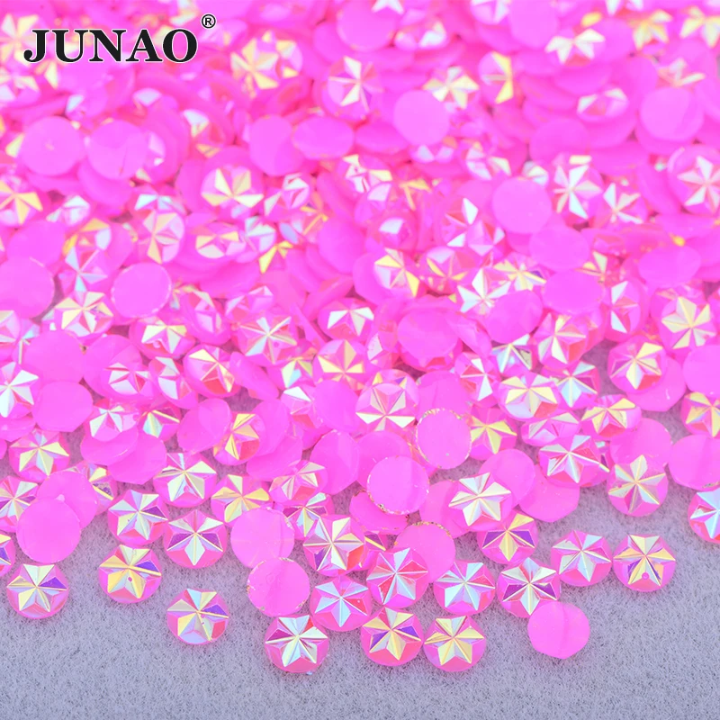 JUNAO 500pcs 5mm Purple AB Decoration Rhinestone Flower Crystal Appliques Flatback Round Resin Stone Face Nail Strass Stickers