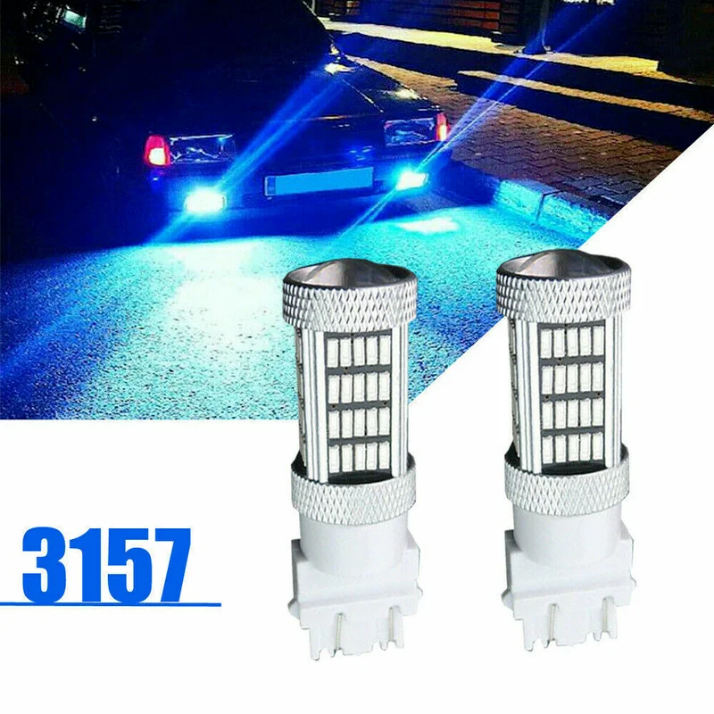 

2Pcs/Set Ultra Blue 3157 3457 4157 Car Truck DRL Daytime Running Lights 92-SMD LED Bulbs Car Auto Universal Accessories