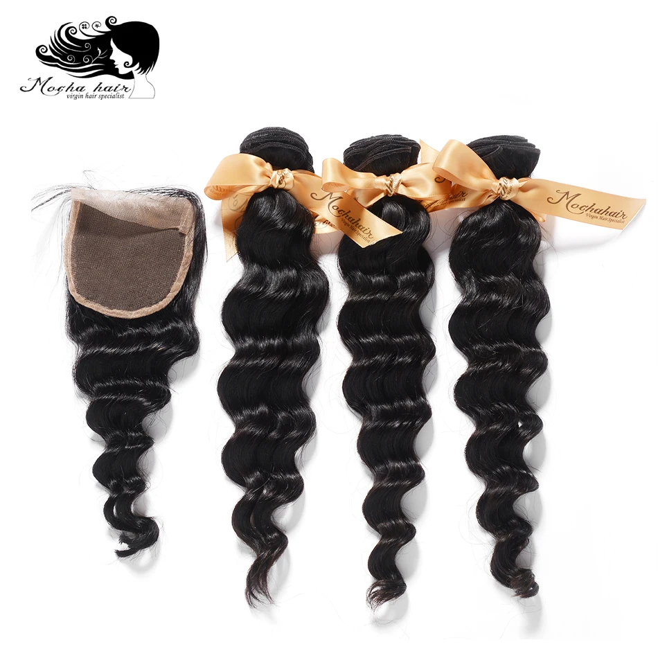 MOCHA Hair  10A Brazilian Virgin Hair Loose Wave  3 Bundles With 4* 4 Or 13*4 Lace Closure 100% Human Hair Free Shipping