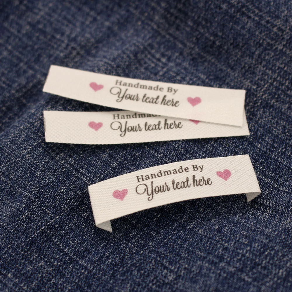 Washable Cotton Tags for Sewing, Brand, Custom Logo, Business Name, Handmade Love Heart, 12mm x 60mm, MD5207