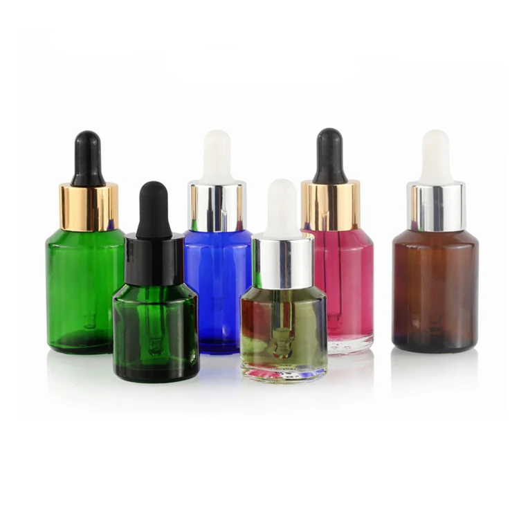 30ml Amber Clear Green Blue Custom logo clear Inclined shoulder glass dropper bottle for serum essential oil bottle with dropper