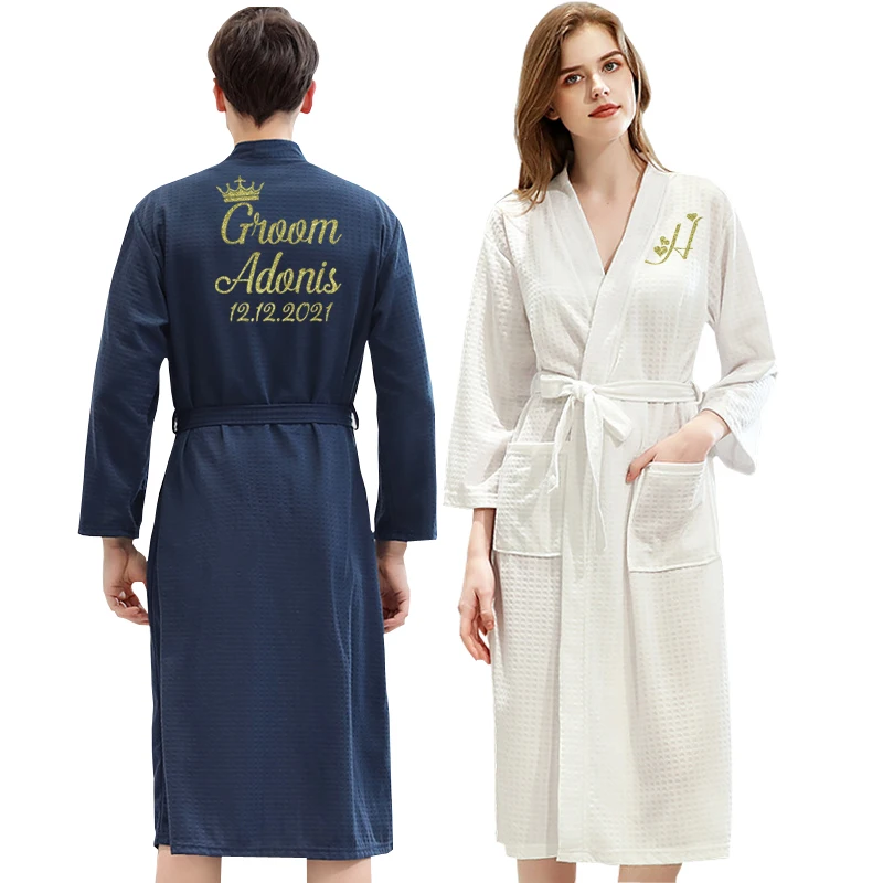 Wedding Party Customize Nama Date Women Men Bathrobe Kimono Dressing Gown Bride Groom Bridesmaid Robe