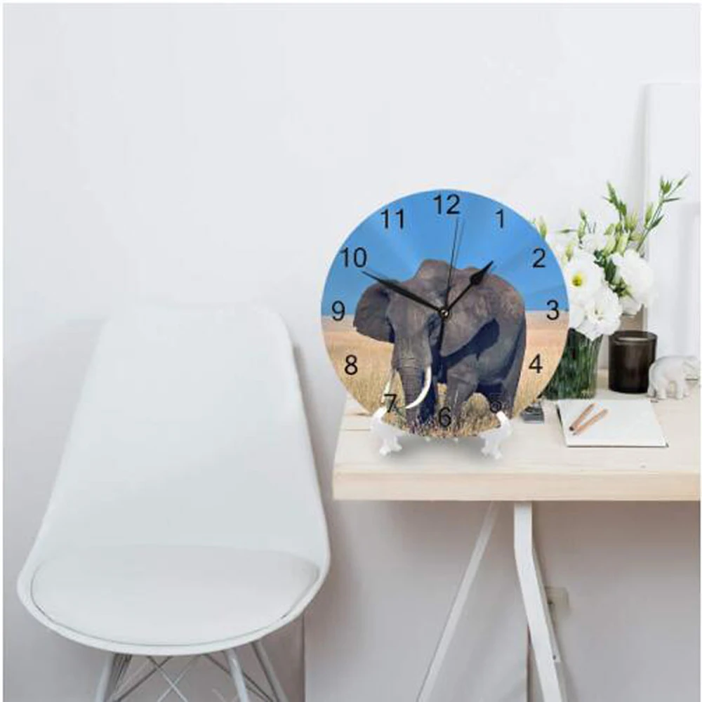 Elephant Pattern Round Wall Clock Numeral Digital Dial Mute Silent Non-Ticking Battery Operated Clocks Decor Art for Living Room