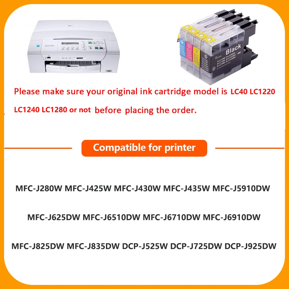 For Brother Printer Ink Cartridge LC1240 LC1280 LC1220 for MFC J5910DW MFC J6510DW MFC J6710DW J6910DW J280W J425W J825DW J835DW