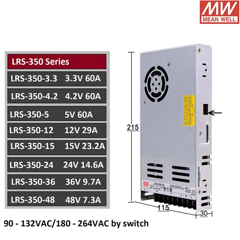 MEAN WELL LRS-350 5V 12V 24V 36V 48V Meanwell Single Output Switching Power Supply For CNC Machine LRS-350-24 LRS-350-12