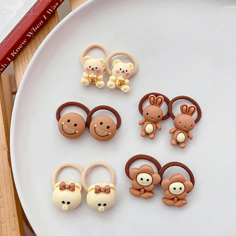 10Pcs/Set Girls Cute Flowers Little Bear Rubber Bands Elastic Hair Bands Kids Ponytail Holder Scrunchie Fashion Hair Accessories