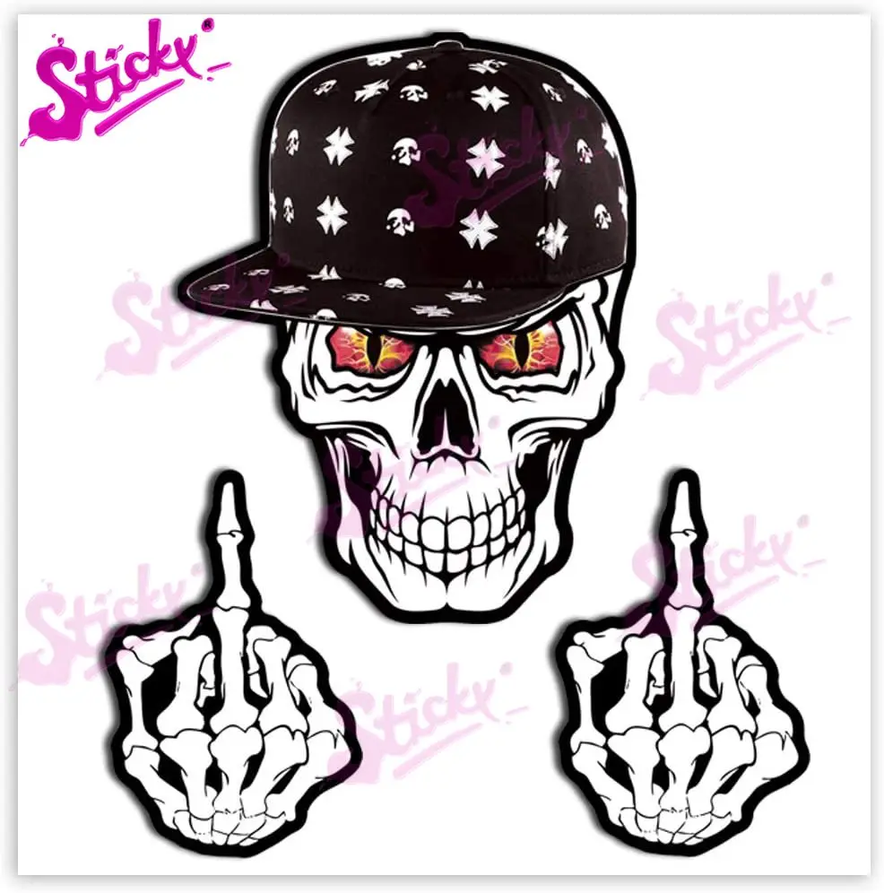 STICKY Laminated Sticker Decals Punisher Skull Middle Finger Bull Flame Waterproof for Car Motorcycles Mopeds Bicycles Laptop