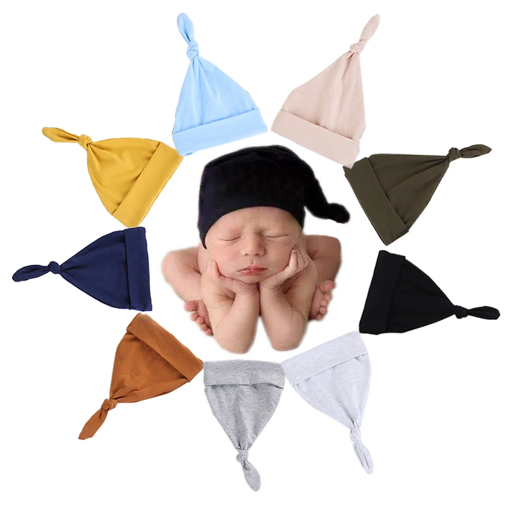 0-3M Cotton Newborn Baby Hats Boys Girls Sleep Caps Unisex Lovely Infant Hospital Beanies DIY Adjusted Bonnet Photography Props