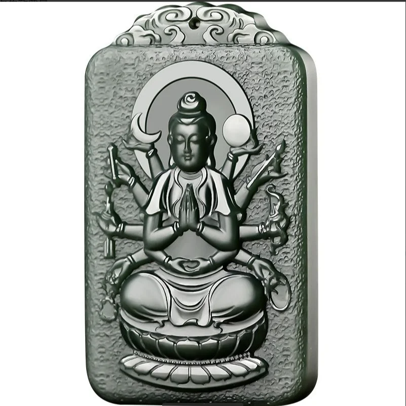 Hetian Yuta Qingyi Fine Material Zodiac Buddha Patron Saint Pendant Men's Female Black Sheep Fat Twelve Zodiac Avalokitesvara