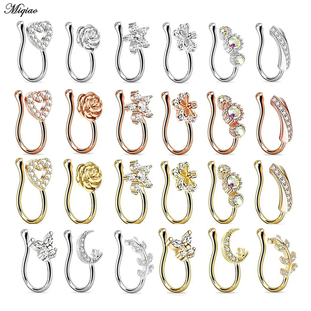 

Miqiao 1 Pair Piercing Nose Ring Ear Nose Hoops Rose Gold Steel Gold Color Nostril Body Jewelry 9pcs/set