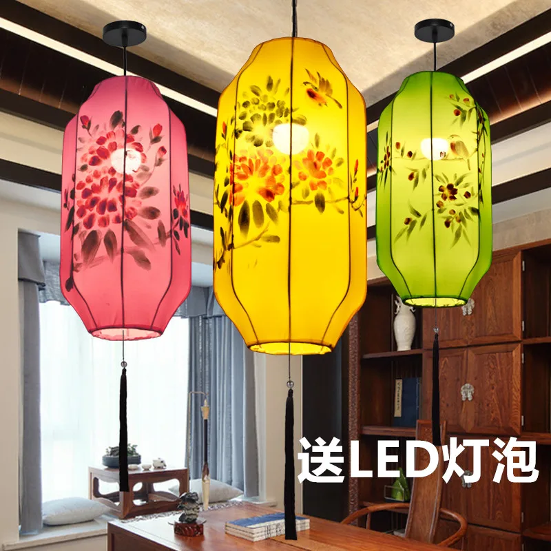 Chinese Fabric Lantern Pendant Classical Hand-Painted Chinese Style Hotel Restaurant Shopping Mall Wedding Decorative Lanterns