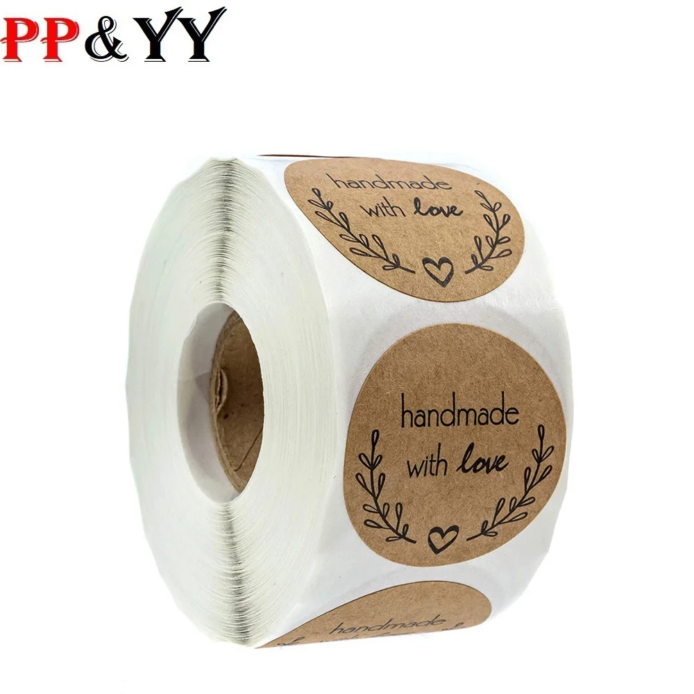 100-500Pcs Handgemaakte Liefde Kraftpapier Ronde Sticker Label Bakken 25Mm Bruiloft Decoratie Partij Decoratie Sticker