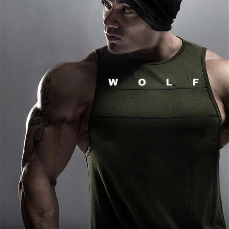 European And American Men\'s Fitness Sleeveless Running Sports GYM Stitching Waistcoat WOLF Vest Hot in Summer