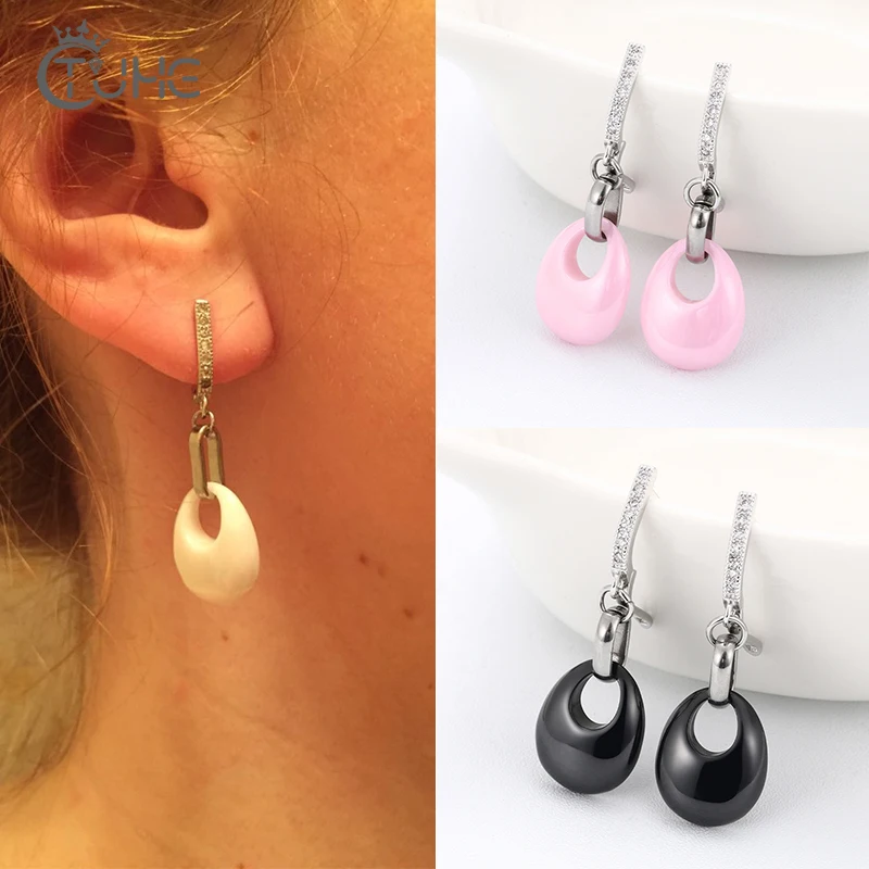 Fashion Elegant Drop Earrings For Women Ceramic Water Drop Black White Pink Blue Color Cute Handmade Earrings Women Jewelry Gift