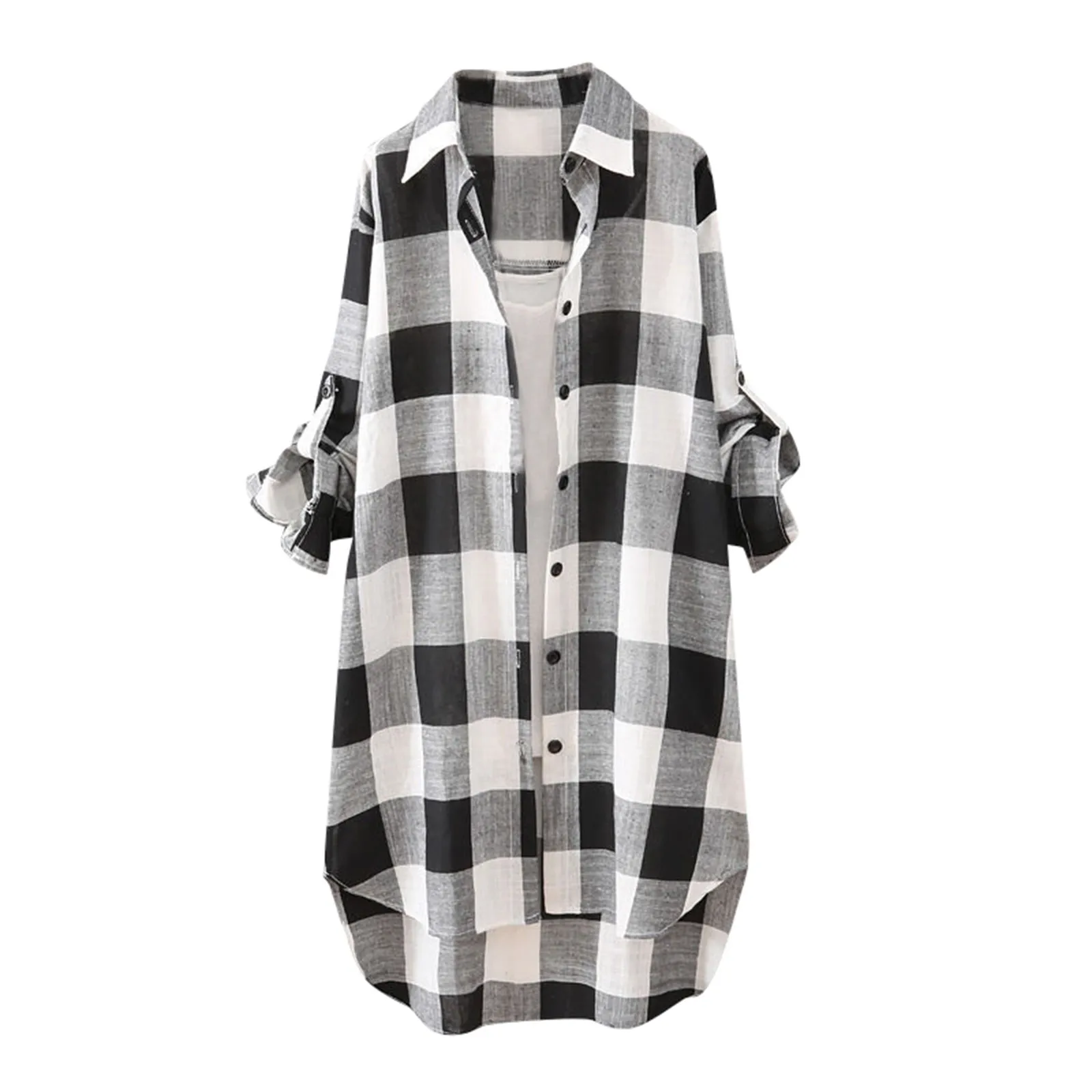 Women Casual Plaid Cotton Shirt Fashion oversized Loose Button Outdoorwear Tunic Shirt Blouse Female Long sleeve Beach Sun Tops