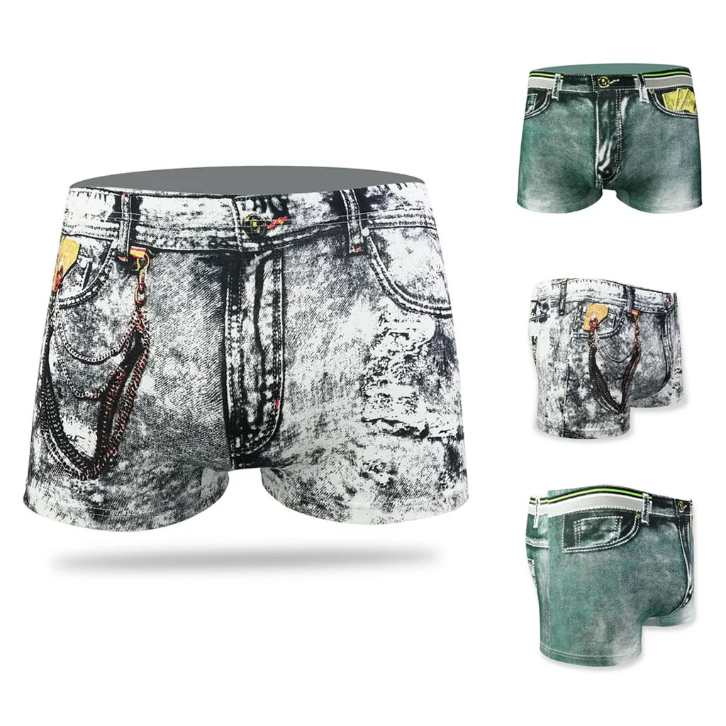 Men's Denim Shorts 3d Printed Boxer Underwear Men Sexy Dollar Pocket Panties Cotton Soft Comfortable Underpants Cueca Masculina