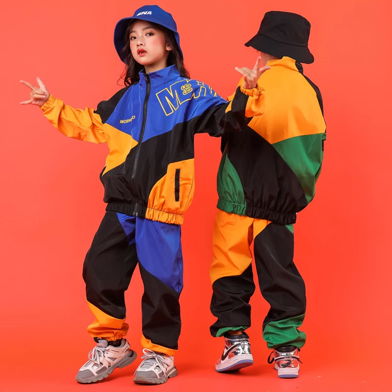 Kid Cool Hip Hop Clothing Pockets High Neck Jacket Top Coat Running Casual Jogger Pants Girls Boys Jazz Dance Costume Clothes