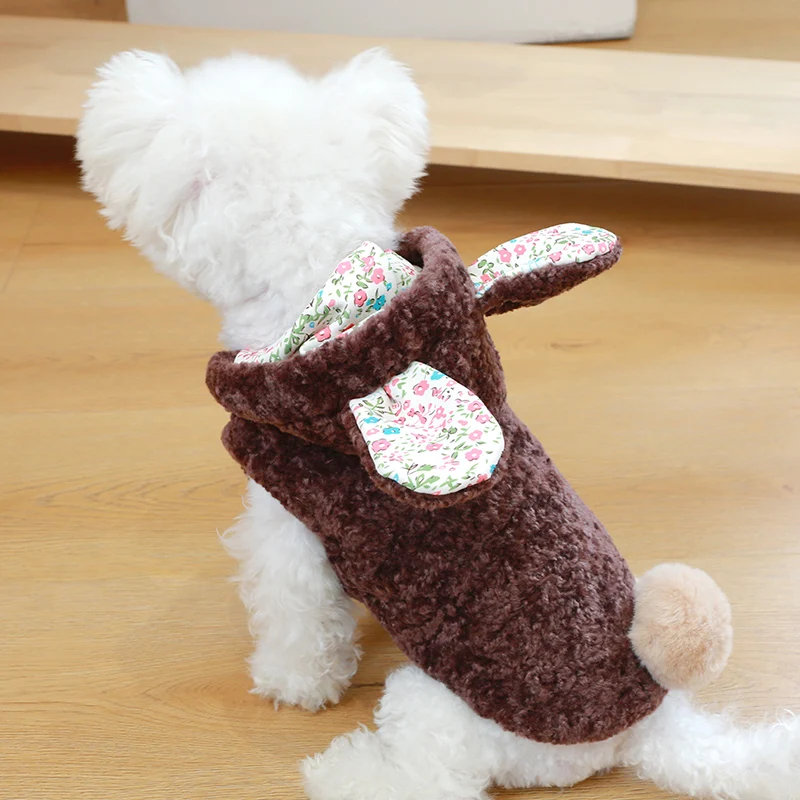 PETCIRCLE Dog Clothes Floral Bunny Hooded Cotton Jacket Fit Small Dog Puppy Cat Winter Pet Cute Costume Pet Clothes Hoodie Coat