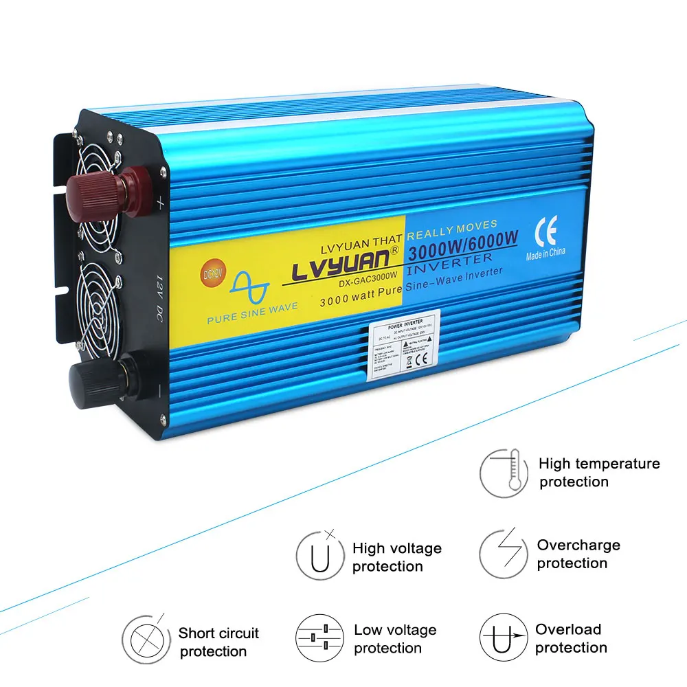 6000W Pure Sine Wave Inverter Solarpower System Home Inverter Converter DC 12V/24V to 110V/220V LED Display Inversor For Caravan