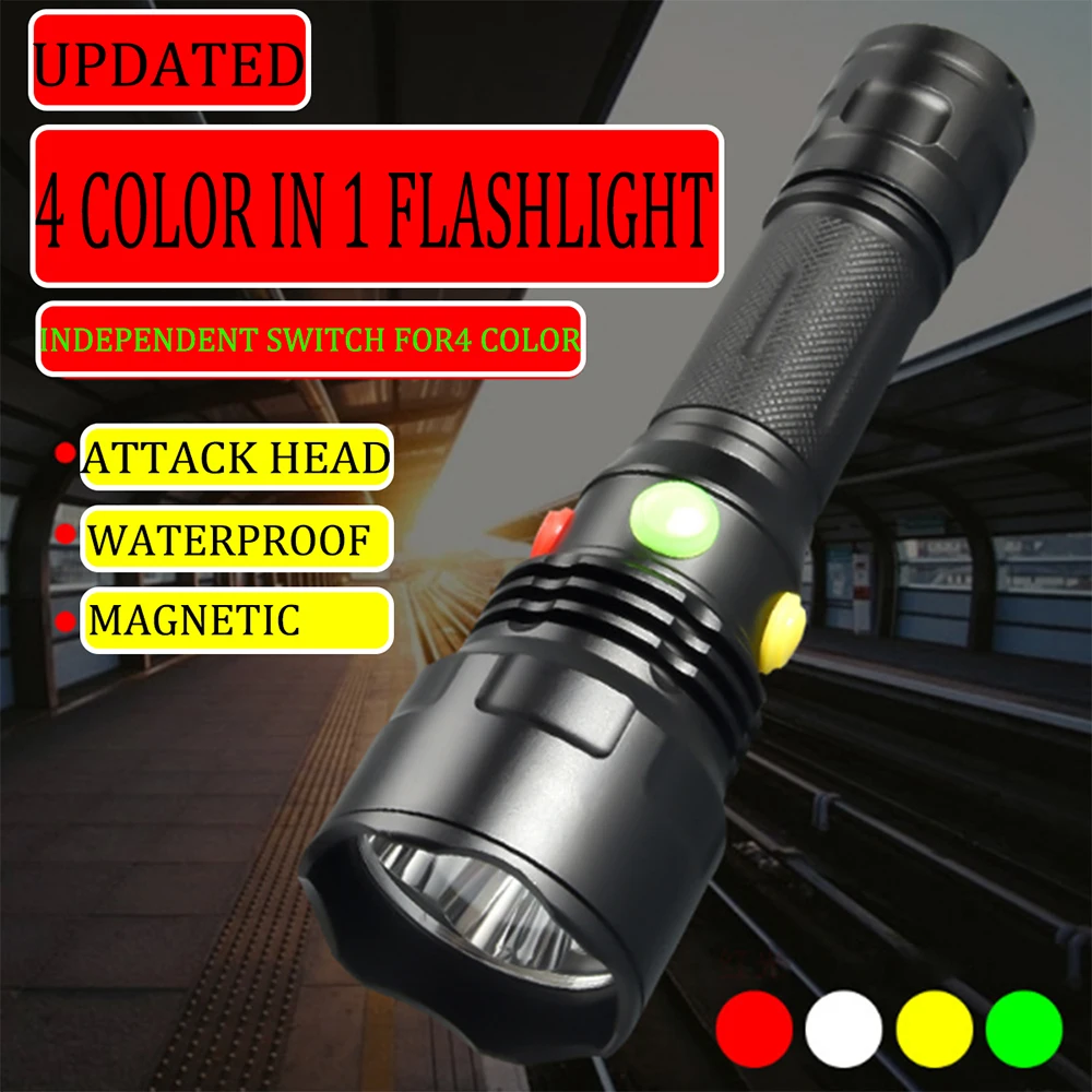 Pocketman LED Railway Signal Light Flashlight Red/White/Yellow/Green Light LED Flashlight Patrol Flashlight Waterproof Torch