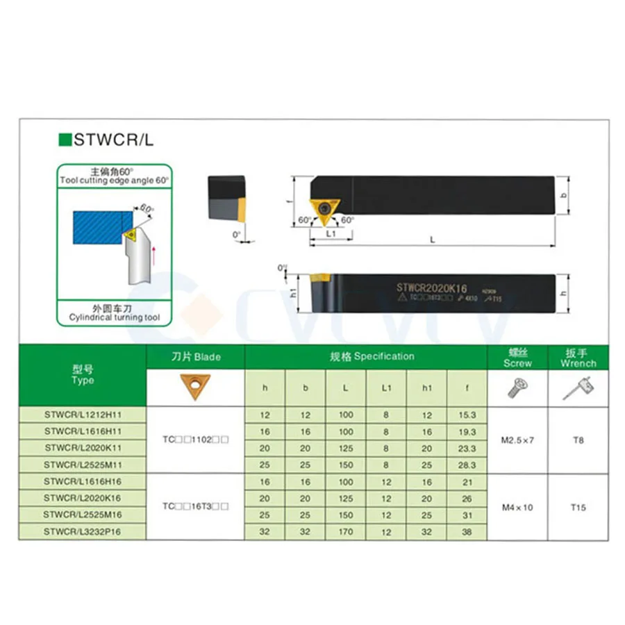 Soporte de herramientas de torneado externo STWCR1212 STWCR1616 STWCR2020K11 STWCL2525 CNC + máquina de torno TCMT, inserto de carburo de alto acabado, 10 Uds.