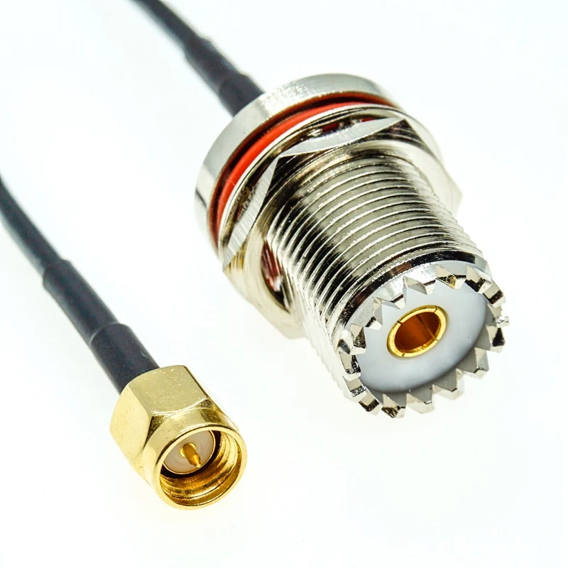 SMA Male Plug to SO239 UHF Female Bulkhead RF Jumper pigtail Cable RG174 Coax Connector