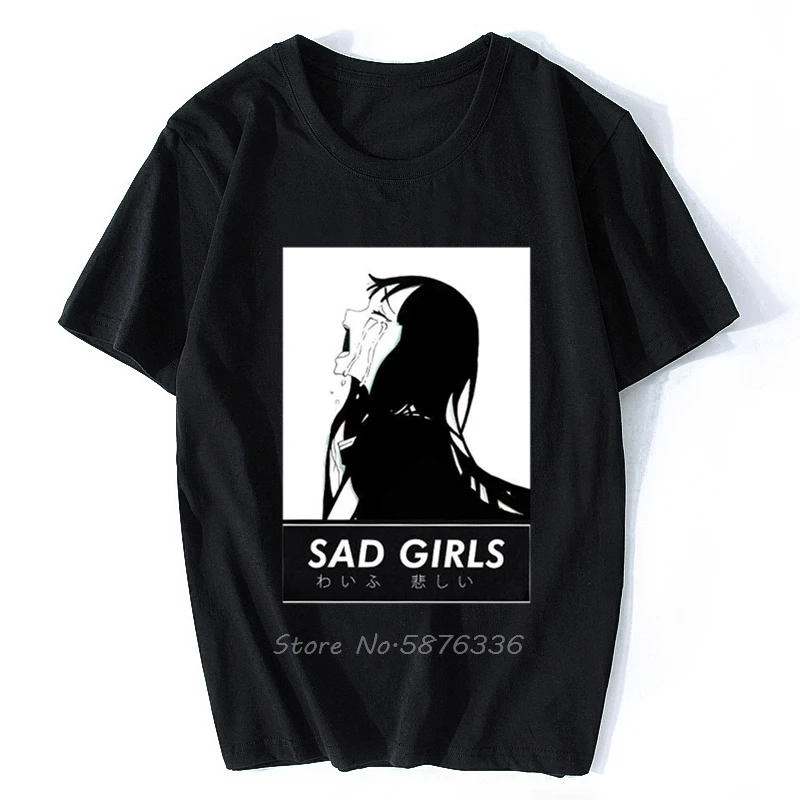 Sad Girl Anime Shirt, Nu Goth, Senpai, Ahegao Short-Sleeve Unisex T-Shirt Men Cotton Tshirt Anime Tees Tops Harajuku Streetwear