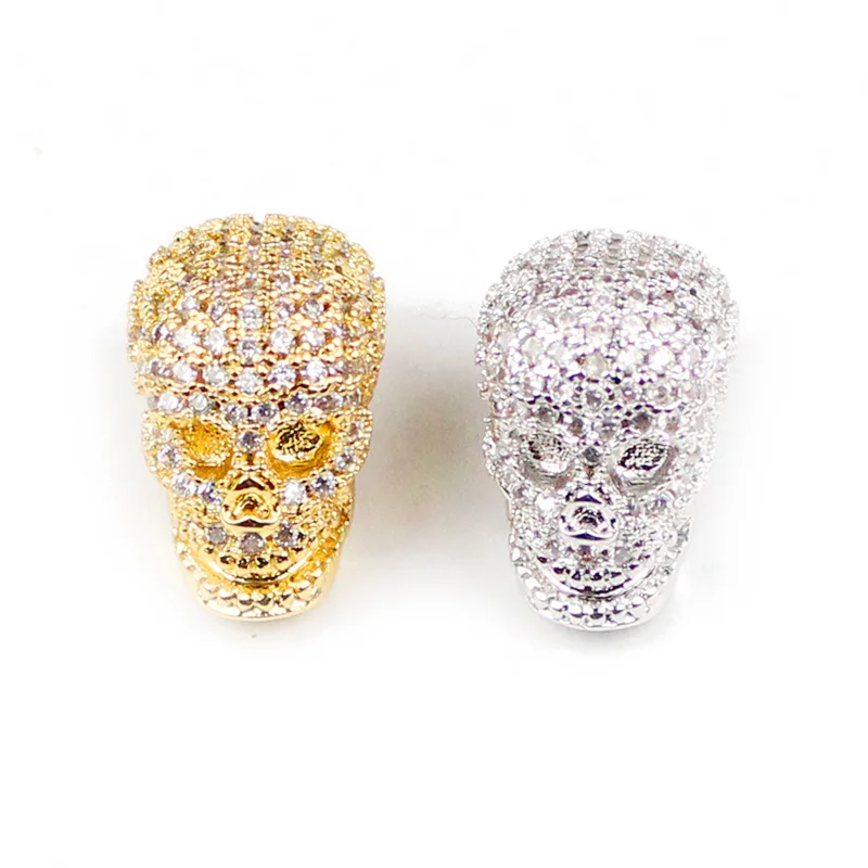 YHBZRET White Zircon Skull Pendant Copper Spacer beads Micro Pave Crystal Loose beads Jewelry making bracelet DIY Accessories