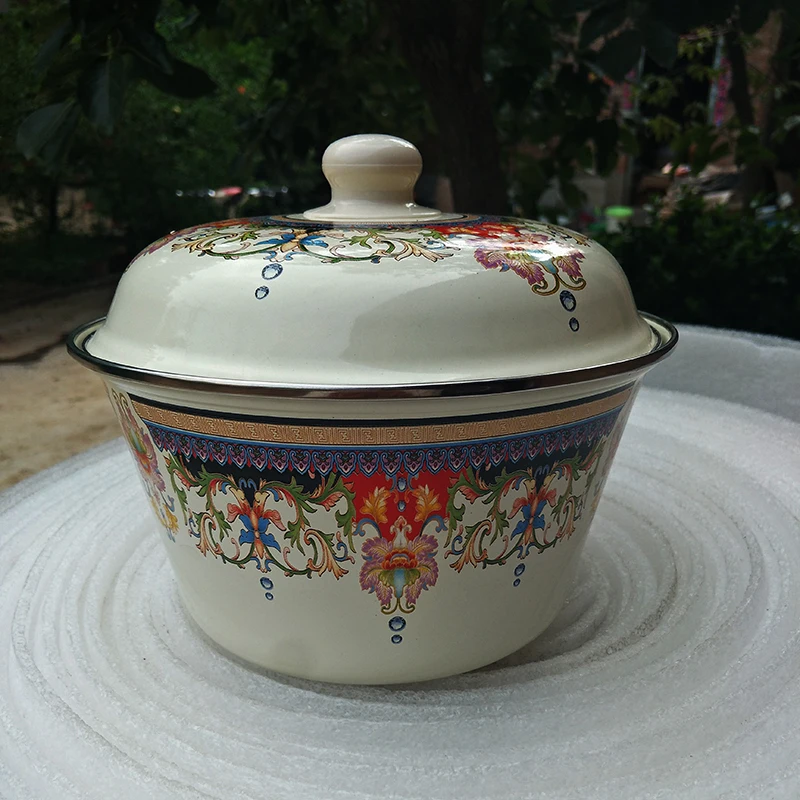 Enamel Basin Food Wash Bowl vegetable Pot Traditional Soup pot