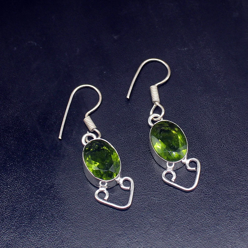 Gemstonefactory Big Promotion Single Unique 925 Silver Natural Green Peridot Women Ladies Gifts Dangle Drop Earrings 20211779