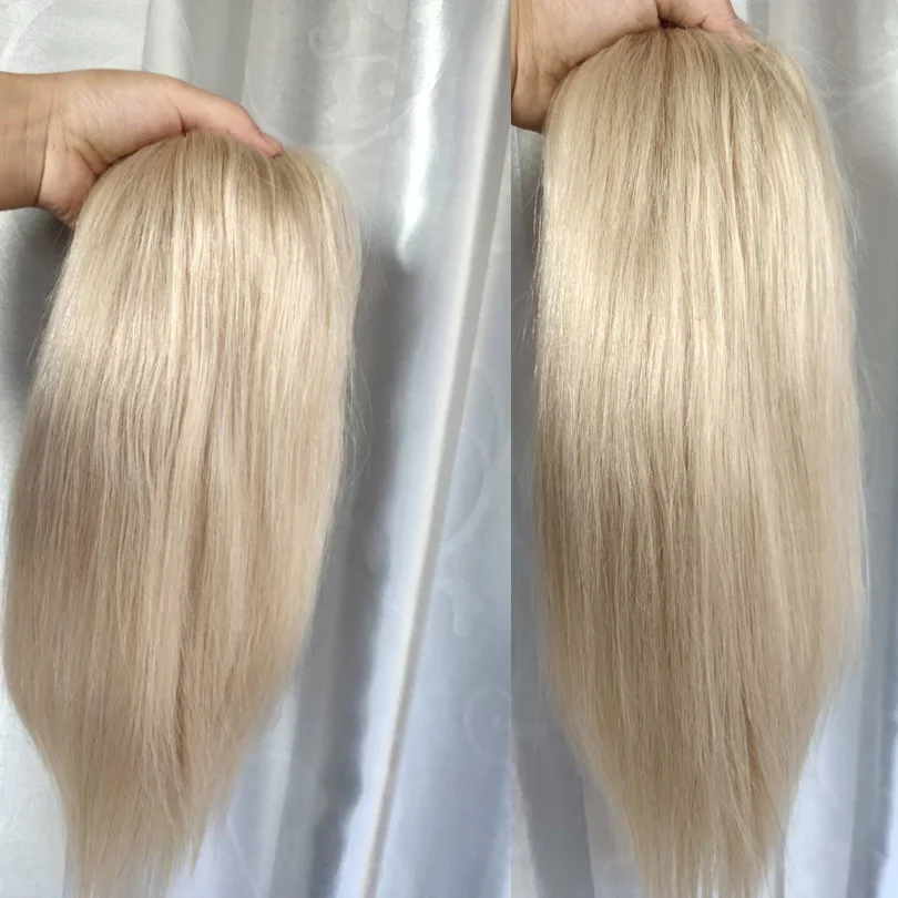 60 Color18"  Ash Blonde Human Hair Topper Wig For Women Toupee 16*18 cm Breathable MONO PU Base With Clips Toupee Remy Hairpiece