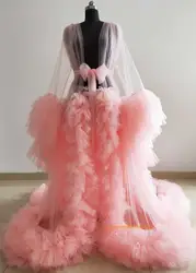 Prawdziwe zdjęcie Ruffles sukienka ciążowa kobiety Sexy Kimono w ciąży Party bielizna nocna szlafrok Sheer koszula nocna Robe Shawel