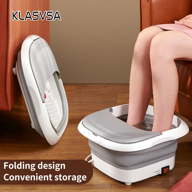 KLASVSA Foldable Foot Bath Massager With Bubble Infrared Heating Foot Soak Massage Wheels Massage Relaxation