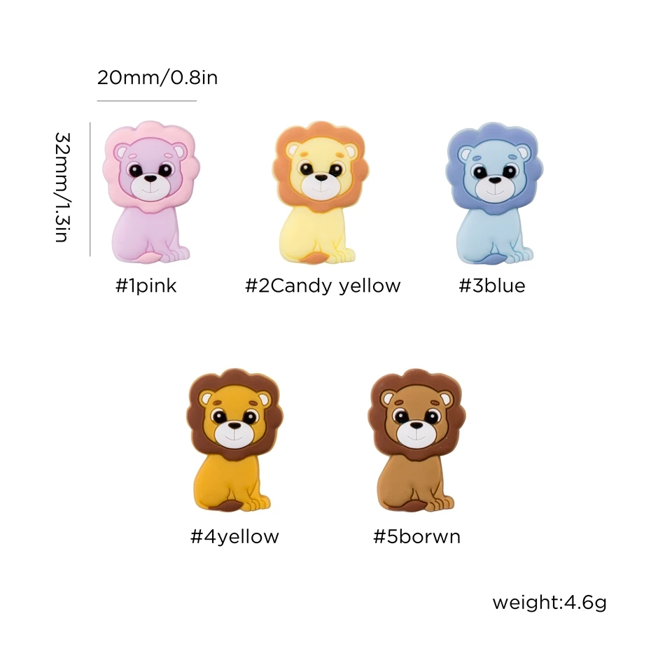 Let\'s Make 5pc Baby Silicone Teether Beads Cartoon Lion Teething Toys Baby Diy Accessories Shower Gifts Baby Teether